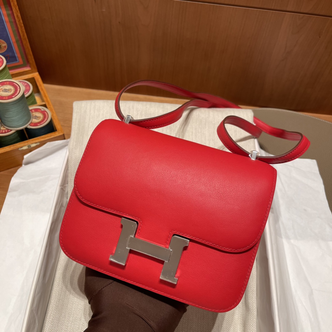 에르메스 콘스탄스18 레드 골드브라운 은장 스위프트